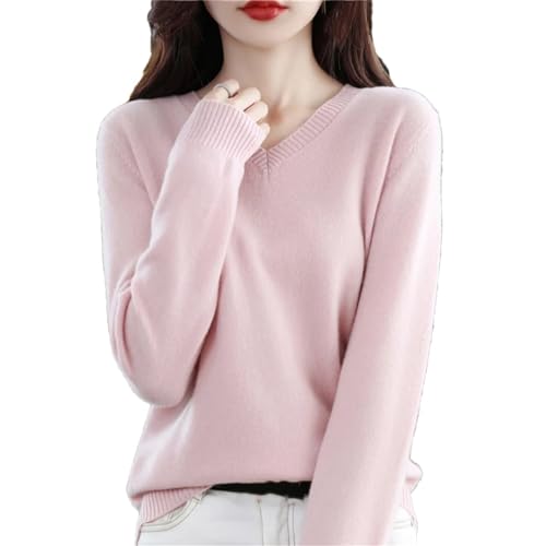 Herbst Winter 100% Merinowolle Pullover Damen Stricken Kaschmir Pullover Basic V-Ausschnitt Chic Warm Tops, Pnnrk, XL von Haitpant