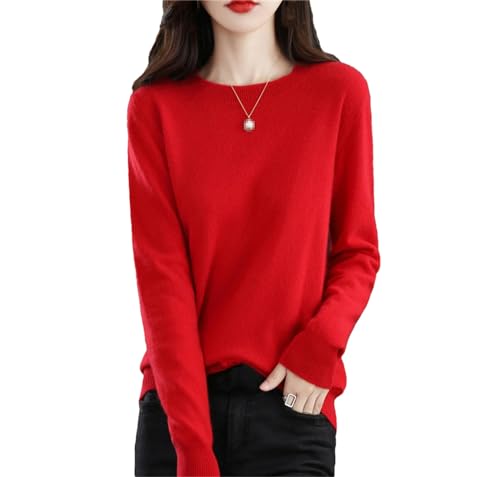 Herbst Winter 100% Merinowolle Pullover Damen Stricken Kaschmir Pullover Basic V-Ausschnitt Chic Warm Tops, Rot1, XL von Haitpant