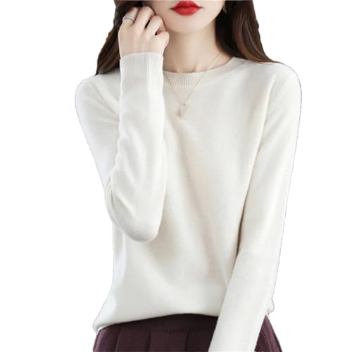 Herbst Winter 100% Merinowolle Pullover Damen Stricken Kaschmir Pullover Basic V-Ausschnitt Chic Warm Tops, weiß, S von Haitpant