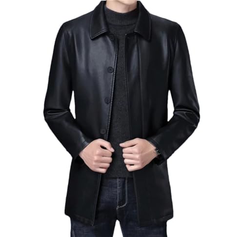 Herren Echtlederjacken Herbst Winter Lässige Mittellange Jacke Schaffellmantel von Haitpant