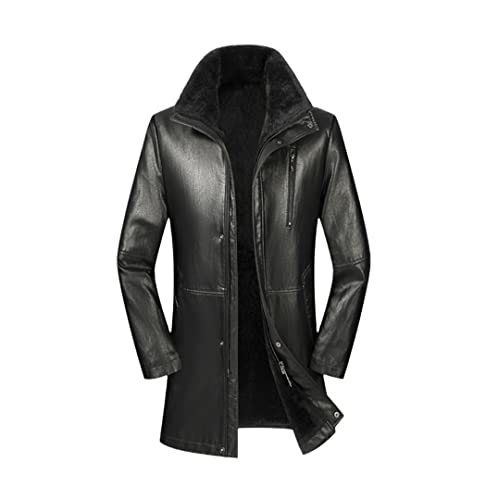 Haitpant Herren Pelz Integrierte Lederjacke Mittellang Verdicktes Schaffell Revers Home Casual Jacke, Schwarz , M von Haitpant