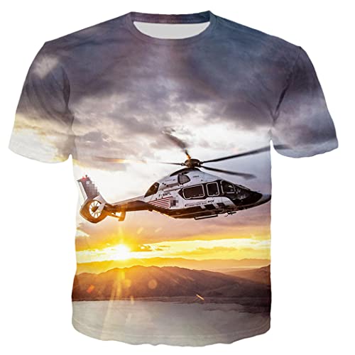 Hubschrauber-Muster 3D bedruckte T-Shirts Herren Damen Casual Harajuku Streetwear T-Shirt, 04fj, M von Haitpant