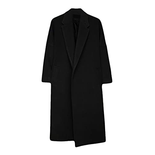 Male Winter Cardigans Blends Black Turn-Down Collar Long Overcoat With Belt, Schwarz , L von Haitpant
