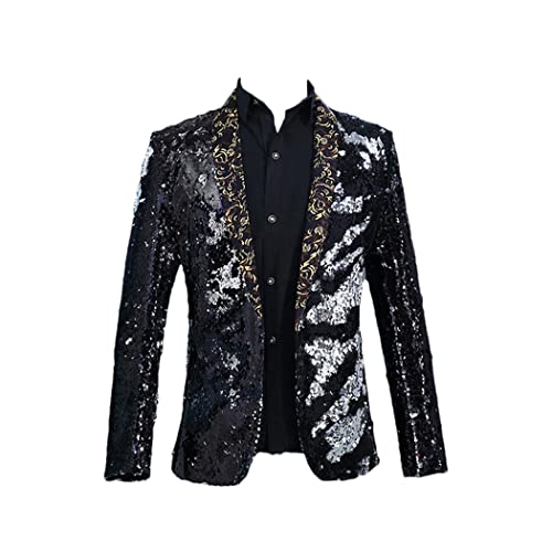 Rote Pailletten Schalkragen Smoking Anzug Blazer Herren Hochzeit Bräutigam Sänger Abschlussball Glitzer Anzug Jacke DJ Club Bühne Blazer, Schwarz , L von Haitpant