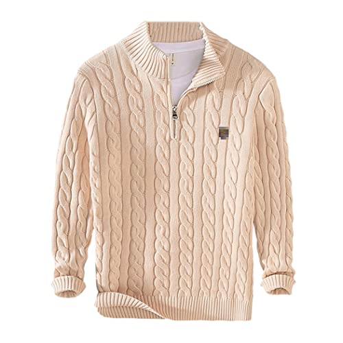 Strickpullover Einfarbig Pullover Herren Casual Halb Hoher Kragen Reißverschluss Baumwolle Winter Pullover, aprikose, Large von Haitpant