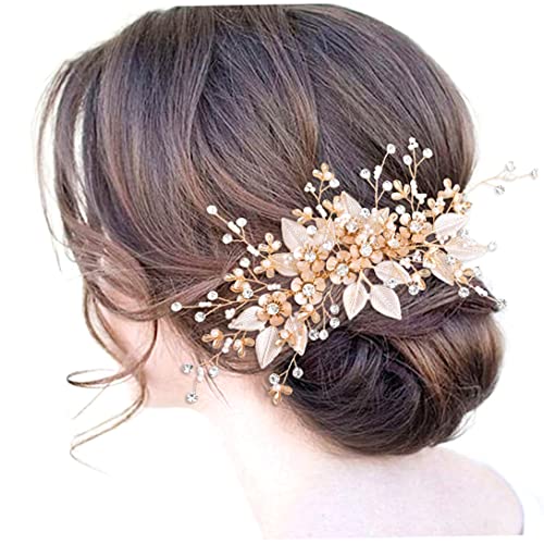 Braut Hochzeitshaarkamm, Brauthaarzubehör für Frauen, Blumenstrass -Kopfbedeckung Brautperlen Haarzubehör für Mädchen schöne Dekoration von Hajimia