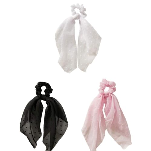 Elastics Krawatten Schal Scrunchies Bowknot Haarbänder Satin Seiden Lange Schwänze knackige Bowknothaarbänder Elastics Ponytailhalter Donut Hair Bindungen für Frauen Mädchen 3 Packs von Hajimia