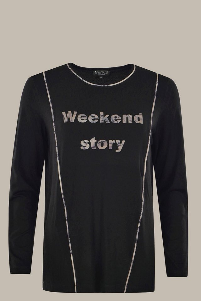 Hajo Blusenshirt Damen Shirt mit Paspel Wording "JOY OF Life Weekend" von Hajo