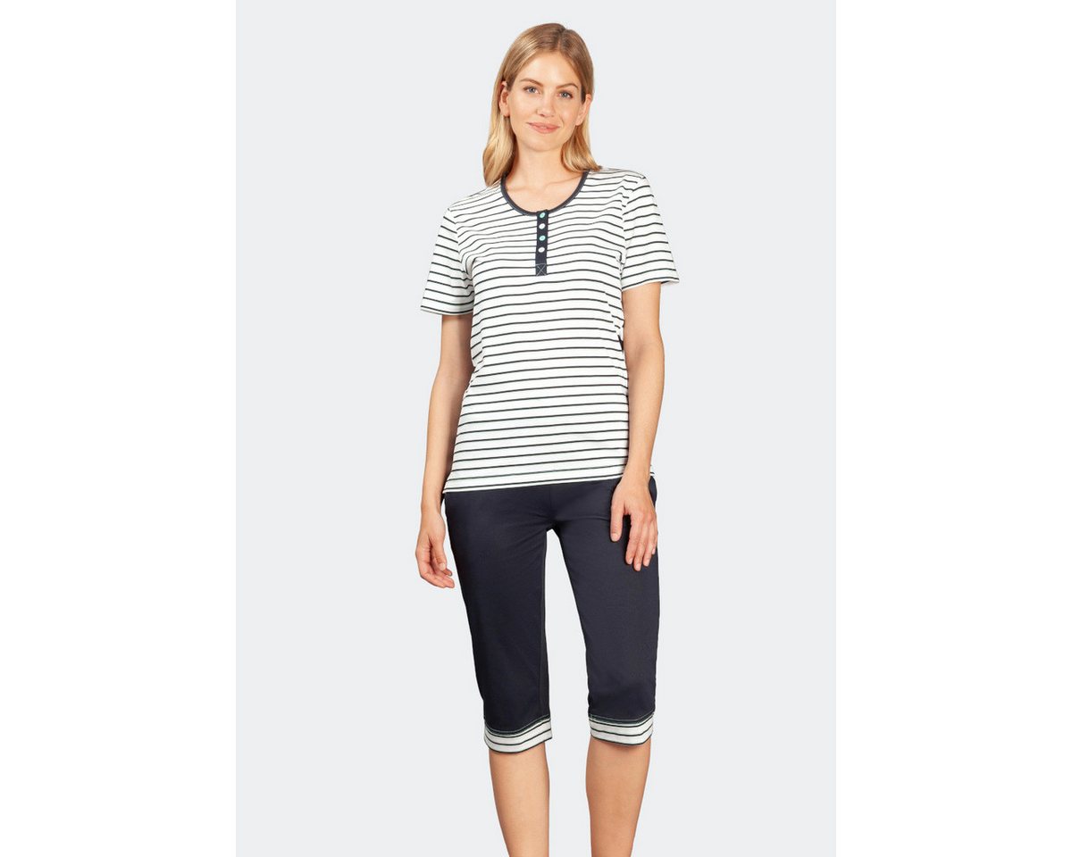 Hajo Capri-Pyjama Hajo, Damen Capri Schlafanzug Klima-Komfort 46002 marine/weiß 36/38 von Hajo