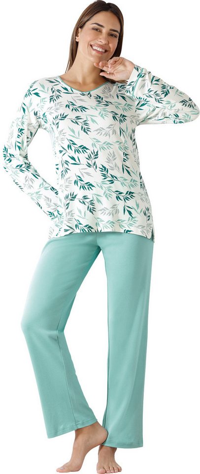 Hajo Pyjama Damen-Schlafanzug Interlock-Jersey gemustert: Oberteil von Hajo