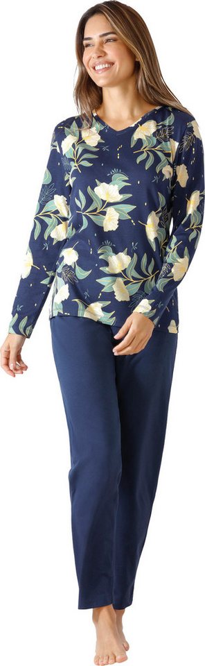 Hajo Pyjama Damen-Schlafanzug Single-Jersey Blumen von Hajo