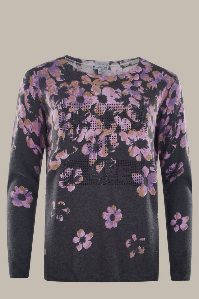 Hajo Rundhalspullover Damen Pullover mit Blütendruck von Hajo