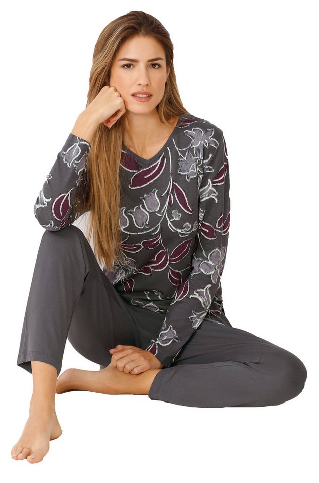 Hajo Schlafanzug Damen Pyjama lang (2 tlg) Florales Design von Hajo