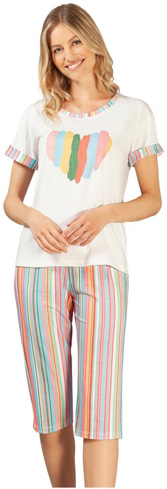 Hajo Schlafanzug Damen Pyjama mit Caprihose (2 tlg) Modisches Design von Hajo