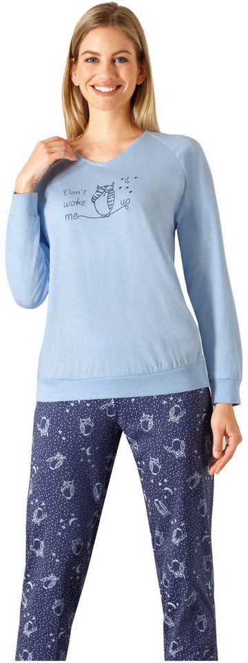 Hajo Schlafanzug Damen Pyjama mit Eulen (2 tlg) Baumwolle von Hajo