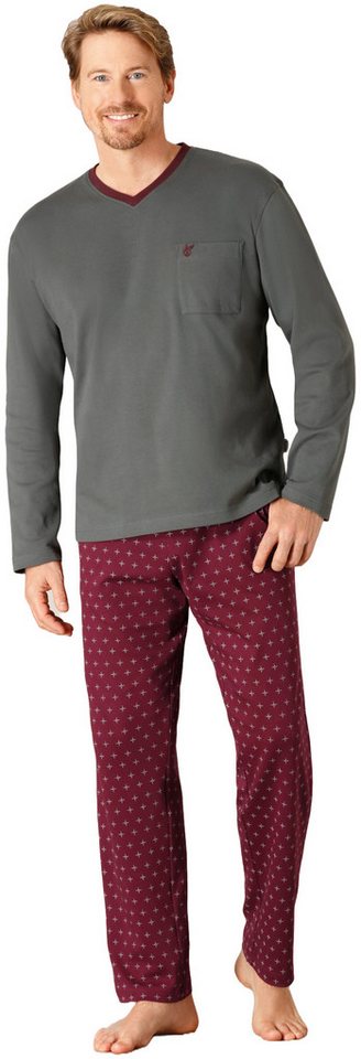 Hajo Schlafanzug Herren Pyjama mit V-Ausschnitt (2 tlg) Baumwolle Interlock von Hajo