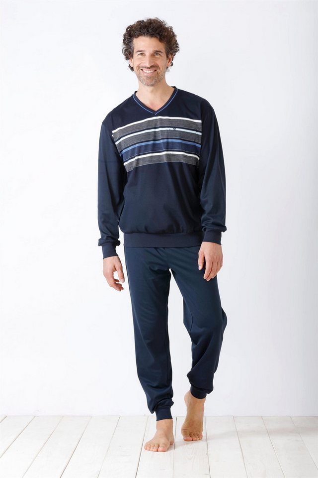 Hajo Schlafanzug Herren Schlafanzug mit Bündchen Klima Komfort® DAS ORIGINAL Single Jer von Hajo