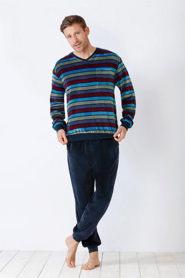 Hajo Schlafanzug Herren Schlafanzug mit Bündchen Nicki von Hajo