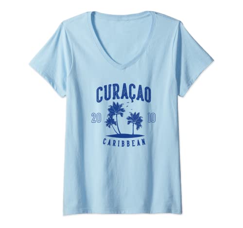 Damen Curacao Karibik T-Shirt mit V-Ausschnitt Damen Curacao Karibik T-Shirt mit V-Ausschnitt von HakeDesign: Curacao
