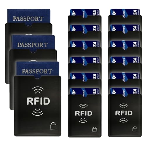 Hakefyna 15 x RFID-blockierende Schutzhüllen mit RFID-Kreditkartenhalter und RFID-Reisepasshülle – sichere Reisebrieftasche – zum Schutz Ihrer wertvollen Informationen vor Diebstahl, Schwarz RFID, 5.3 von Hakefyna
