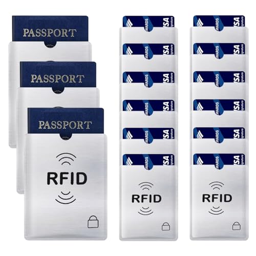 Hakefyna 15 x RFID-blockierende Schutzhüllen mit RFID-Kreditkartenhalter und RFID-Reisepasshülle – sichere Reisebrieftasche – zum Schutz Ihrer wertvollen Informationen vor Diebstahl, Silber RFID, 5.3 von Hakefyna