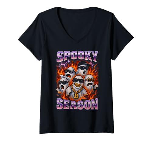 Damen Spooky Season Y2K Bootleg Ghosts Herren Damen Mädchen Halloween T-Shirt mit V-Ausschnitt Damen Spooky Season Y2K Bootleg Ghosts Herren Damen Mädchen Halloween T-Shirt mit V-Ausschnitt von Hakinama POD