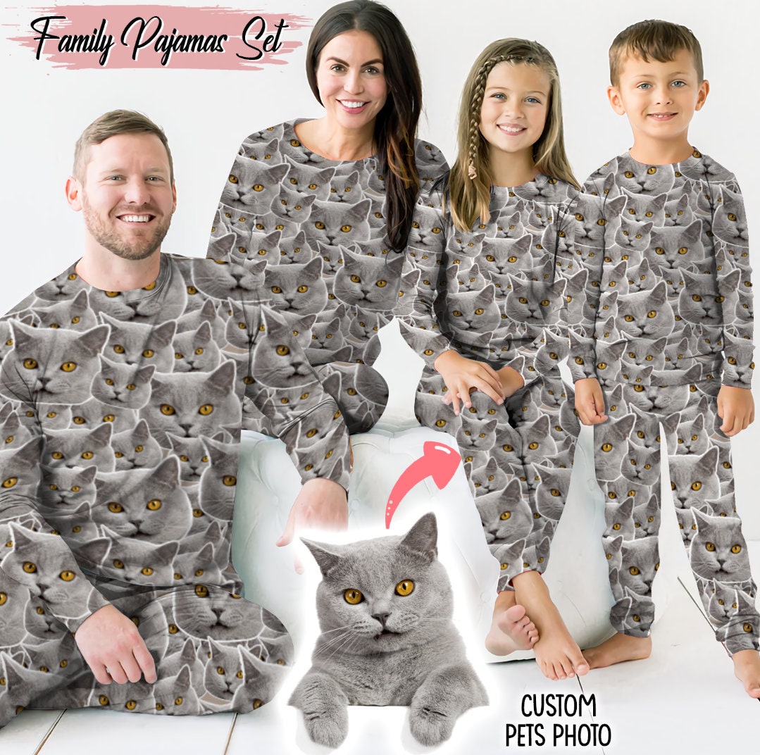 Personalisierter Pyjama Set, Katzen Foto Pyjama, Familien Haustier Für Frauen Oder Männer, Katzenmama, Katzenpapa von HakkiAsanStudio