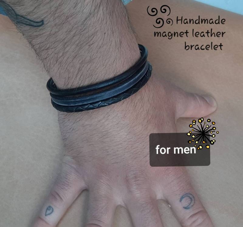 Für Männer Lederarmband, Handgefertigtes Magnet Für Männer Lederarmband, Handgefertigtes Magnet von HakujiLeather