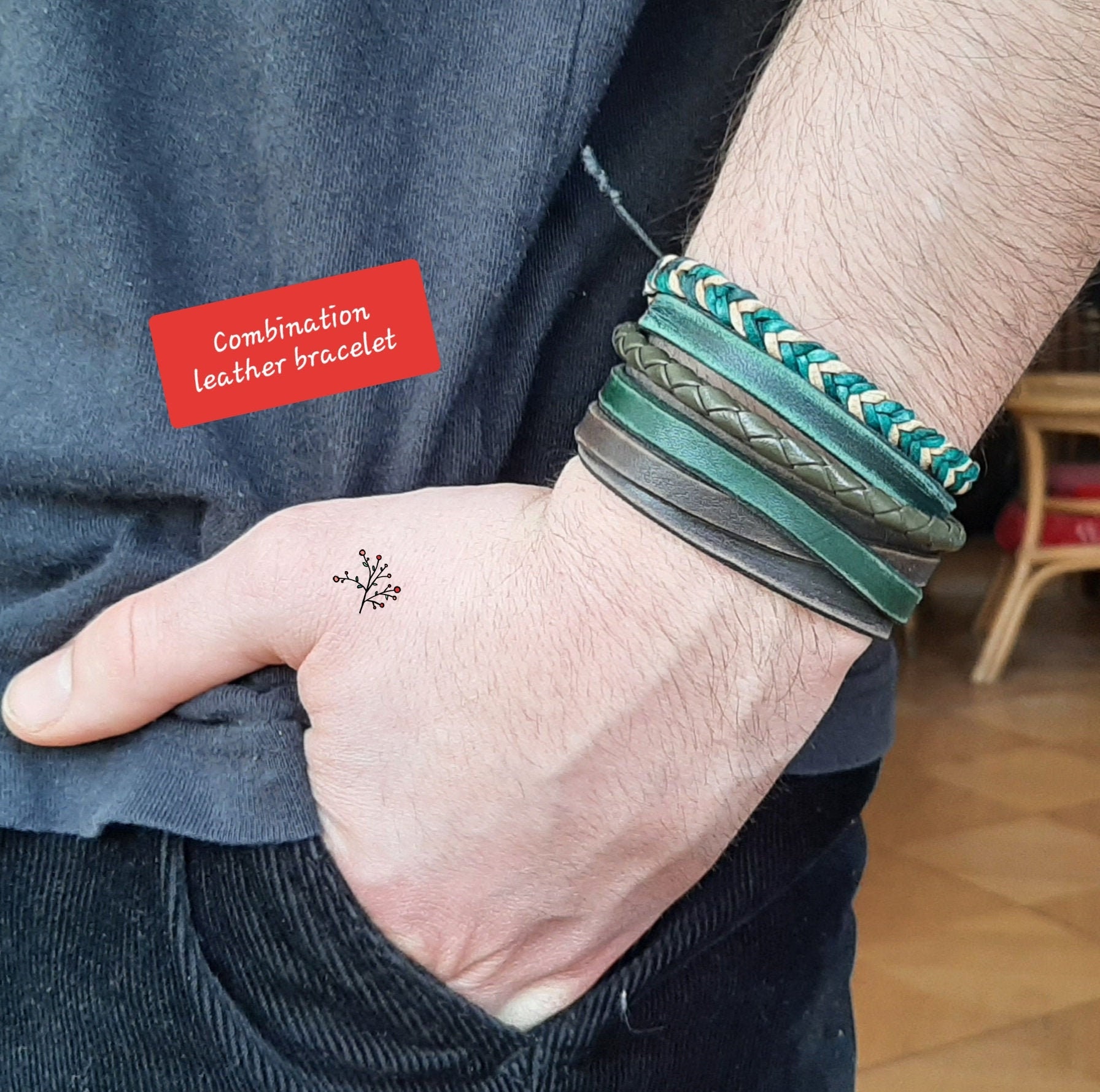 Kombi Lederarmband, Unisex Handgefertigtes Lederarmband Für Herren Kombi Lederarmband, Unisex Handgefertigtes Lederarmband Für Herren von HakujiLeather