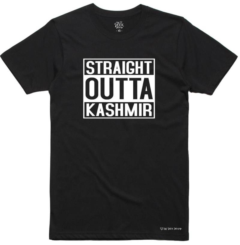 straight Outta Kashmir T-Shirt - Unisex Baumwoll-T-Shirt von HalaPrints