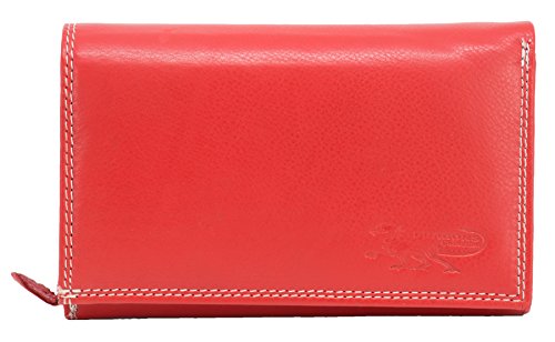 Rote Damengeldbörse Leder 19 cm Lang 27 Fächer viele Kreditkartenfächer Portemonnaie Portmonee Echtleder Geldtasche Brieftasche Franko (B55 Rot) von Halal-Wear