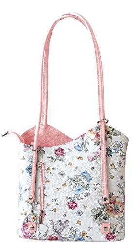 Rucksack Handtaschen 2 in 1 Damentaschen Ledertasche Lederrucksack Designer Luxus Henkeltasche mit Blumenmuster Tasche aus Echt Leder (Pink) von Halal-Wear