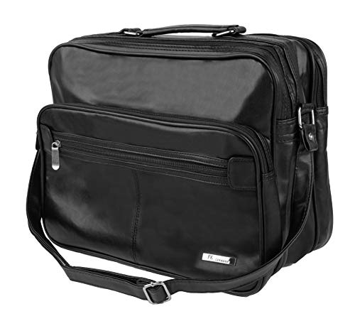 Umhängetasche Businesstasche Schultertasche Hochformat Notebooktasche Laptoptasche Schwarz Leder Optik Handwerkertasche (FK-Querformat-FBM1) von Halal-Wear