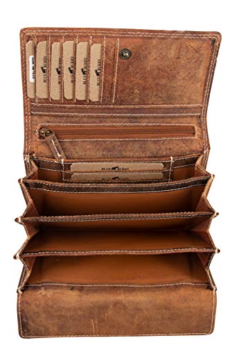 hochwertige Vintage Leder Damen Geldbörse Portemonnaie langes großes Portmonee Geldbeutel langes Portmonee aus weichem Leder (MW-W005 Hellbraun) von Halal-Wear
