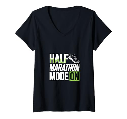 Damen Halbmarathon Modus T-Shirt mit V-Ausschnitt Damen Halbmarathon Modus T-Shirt mit V-Ausschnitt von Halbmarathon Lauftraining Designs