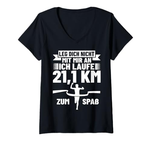 Damen Halbmarathonlauf Marathon teilnehmer Halbmarathonläufer T-Shirt mit V-Ausschnitt von Halbmarathon Training Spaß Halbmarathon Kleidung