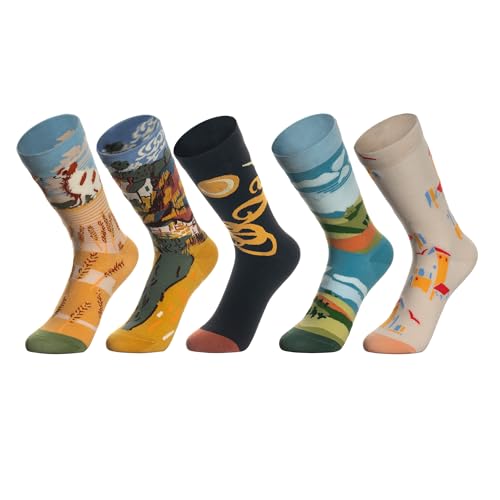 Halbur Bunte Lustige socken, 5 Paar Warme Baumwolle Kuschelsocken Wadenstrümpfe Socken damen 35-42 mit Kunst Ölgemälde Muster von Halbur