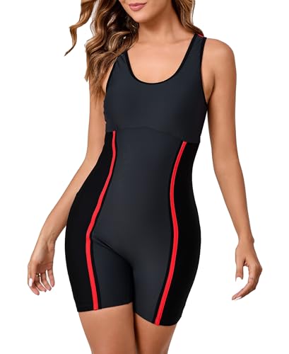 Halcurt Badeanzug Damen mit Cups Sport Einteiliger Badeanzüge Bauchweg U Ausschnitt Bademode Push Up Swimsuit L von Halcurt