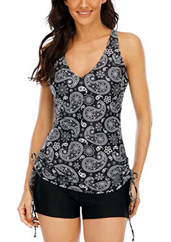 Halcurt Badeanzug für Frauen Tankini Paisley Cross Back Badeanzug Set Boyshorts Black/Paisley X-Groß von Halcurt