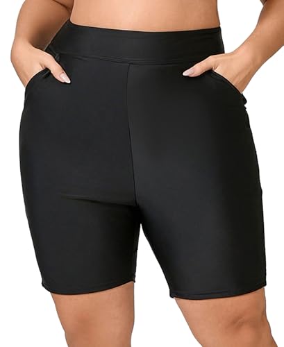 Halcurt Badeshorts Damen Übergröße mit Taschen Badehose Schnell Trocknende Boardshorts High Waist Schwimmshorts Strand Schwimmhose 3X von Halcurt