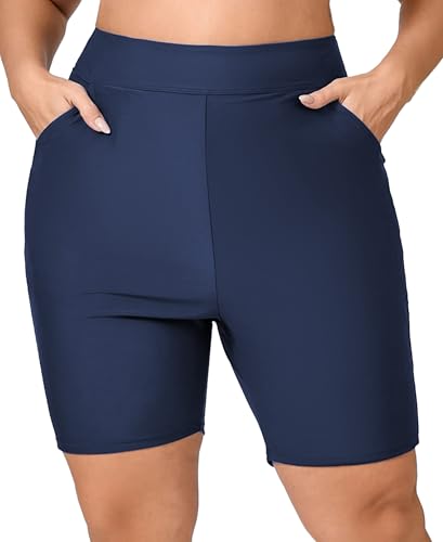 Halcurt Badeshorts Damen Übergröße mit Taschen Badehose Schnell Trocknende Boardshorts High Waist Schwimmshorts Strand Surf Schwimmhose 3X von Halcurt