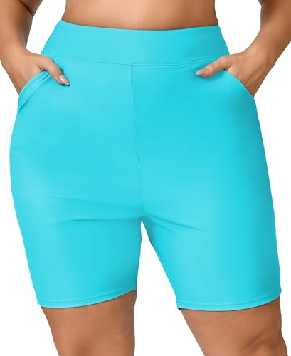 Halcurt Badeshorts Damen Übergröße mit Taschen Badehose Schnell Trocknende Boardshorts High Waist Strand Schwimmshorts Surf Schwimmhose 2X von Halcurt