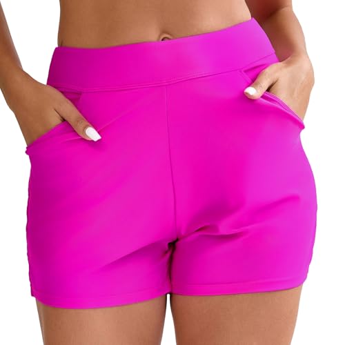 Halcurt Badeshorts Damen mit Taschen Badehose Schnell Trocknende Boardshorts Bauchkontrolle Schwimmshorts Surf Strand Bikini Shorts S von Halcurt