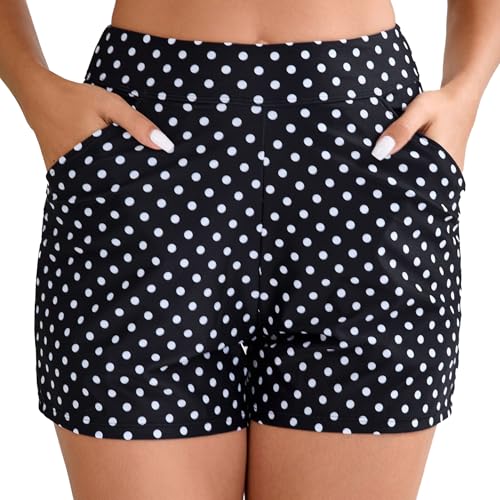 Halcurt Badeshorts Damen mit Taschen Badehose Schnell Trocknende SchwimmshortsBoardshorts Bauchkontrolle Boardshorts Surf Strand Bikini Shorts M von Halcurt