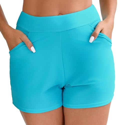 Halcurt Badeshorts Damen mit Taschen Badehose Schnell Trocknende SchwimmshortsBoardshorts Bauchkontrolle Surf Boardshorts Strand Bikini Shorts M von Halcurt