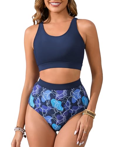 Halcurt Bikini Damen Set High Waist Bauchkontrolle Strandbikini Bademode U Ausschnitt Zweiteiliger Badeanzug L von Halcurt
