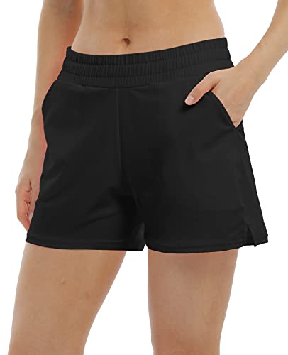 Halcurt Damen Atmungsaktive Sporthose Pocket Bademode Boardshorts Schwarz M von Halcurt