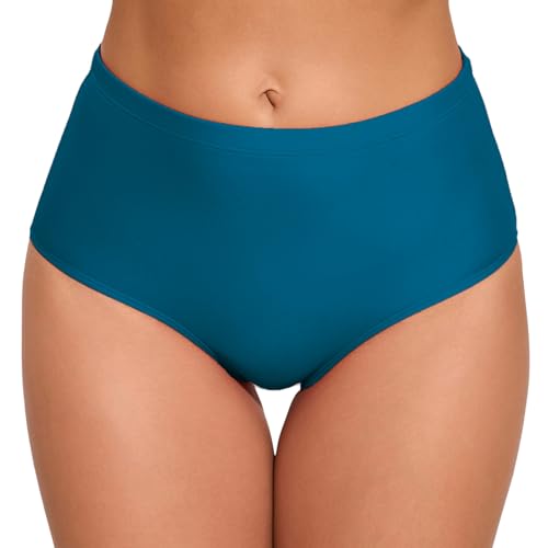 Halcurt Damen-Badehose mit hoher Taille, volle Abdeckung, Bikinihose, Pfauenblau, Medium von Halcurt