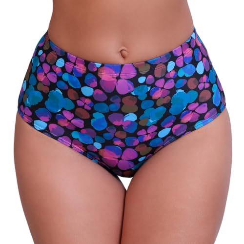 Halcurt Damen-Badehose mit hoher Taille, volle Abdeckung, Bikinihose, Violett/Blattmuster, XX-Large von Halcurt