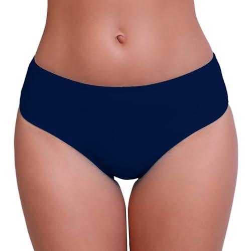 Halcurt Damen-Bikini-Badehose, mittlere Taille, volle Abdeckung, Badehose, Marineblau, Large von Halcurt